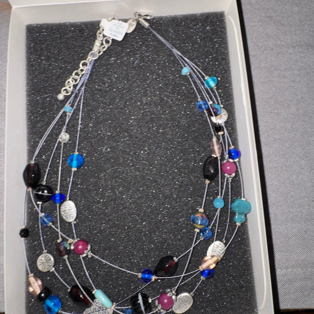 Lia Sophia Blue and Pink Beaded Necklace